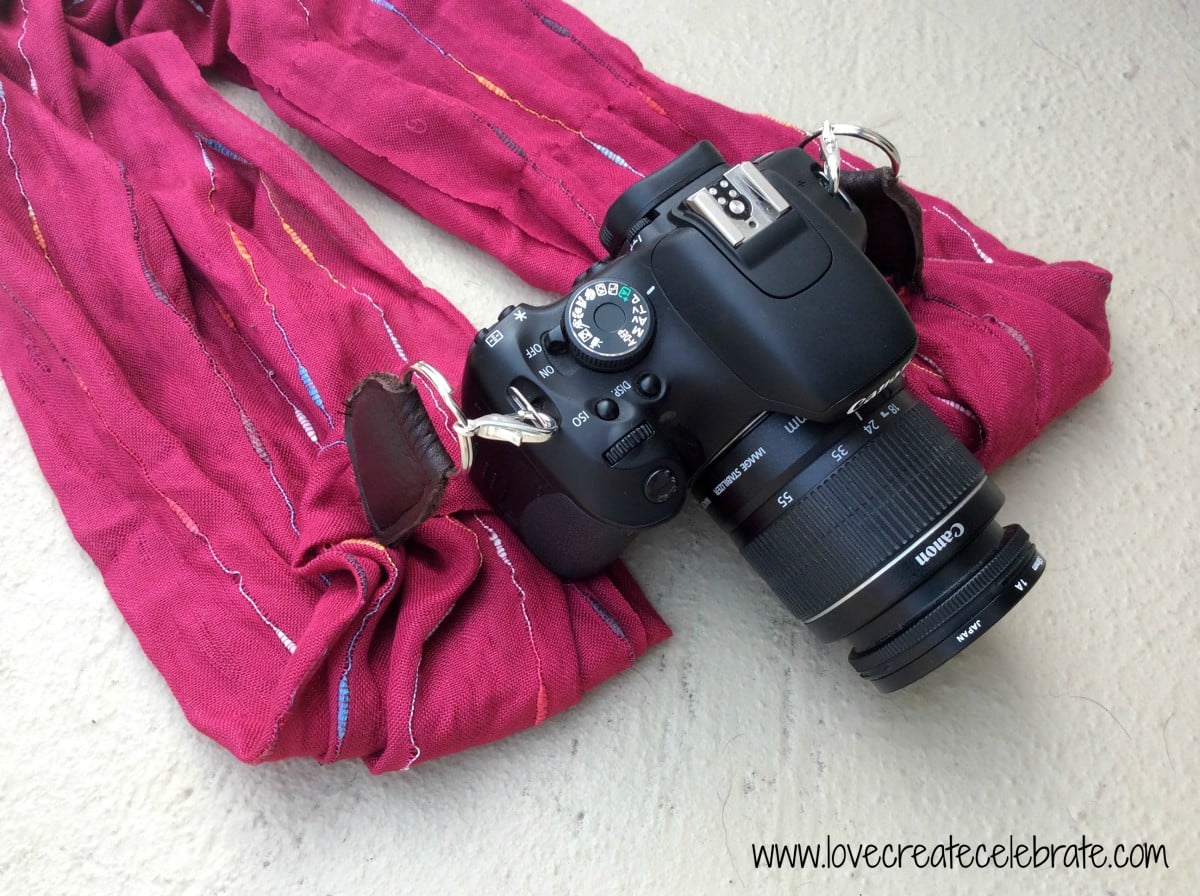 Your camera will look so fashionable with your DIY camera strap made from a scarf!