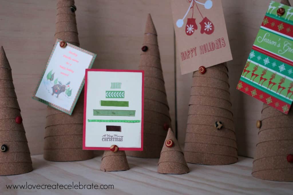 Push Pin Ornaments holding Christmas cards