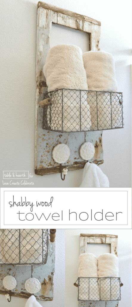 Pretty shabbiness! This blogger took an old piece of wood washed up on the beach and made this adorable rustic towel holder with it!