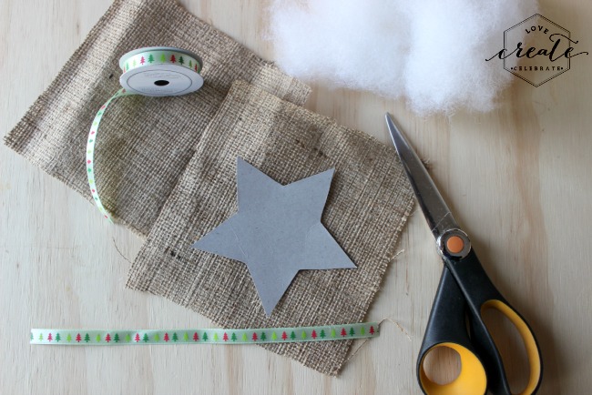 Using stencils to cut shapes from burlap squares