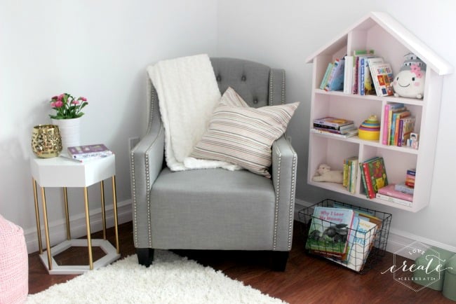 Hexagon side table in the reading nook