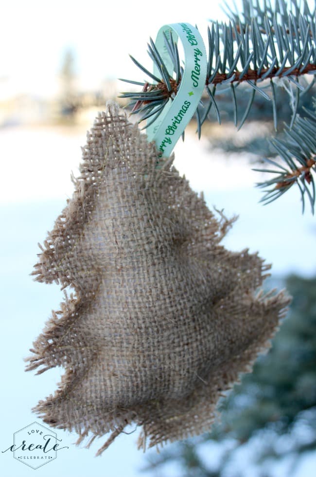 burlap ornament on a tree
