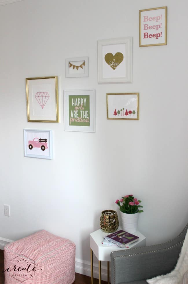 Chic white and gold gallery wall for a girl's bedroom! 