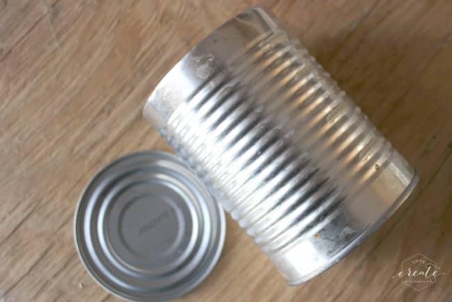 Transform this simple tin can into and adorable Valentines card and candy holder