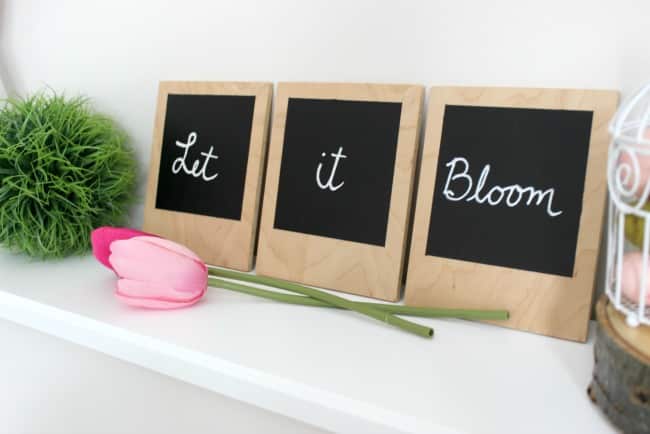 Use chalkboard paint and pltywood to make these beautiful faux Polaroids in just a few simple steps!