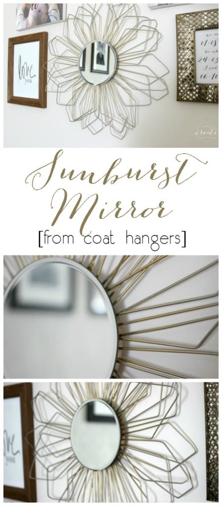 Make a beautiful DIY Sunburst Mirror for your home with this great tutorial! Learn how to make this sunburst mirror with a few old coat hangers! This creative home decor idea will look beautiful in any room in your home.