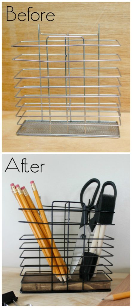 Can't believe this bath caddy upcycle! Perfect desk organization idea! Love the rustic industrial vibe. Perfect for my office, or my teen going off to college!