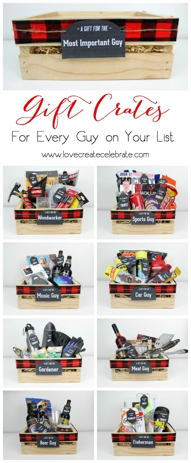 Instead of gift baskets, why not opt for the more manly Gift Crate?! The perfect crate for any guy on your list, plus an amazing list of suggestions!