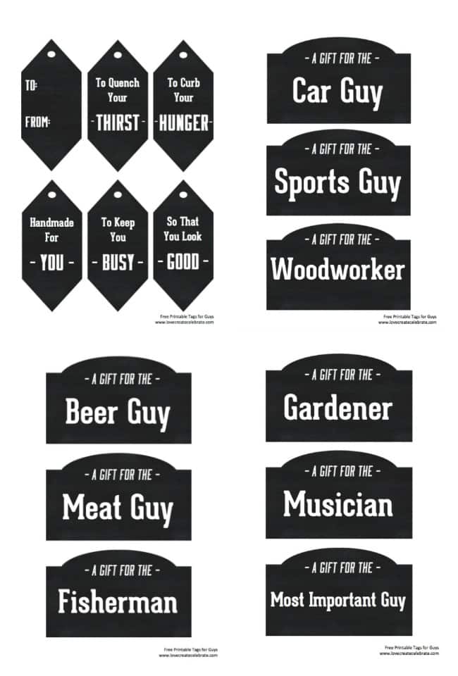 Printable labels for the gift crates for men.