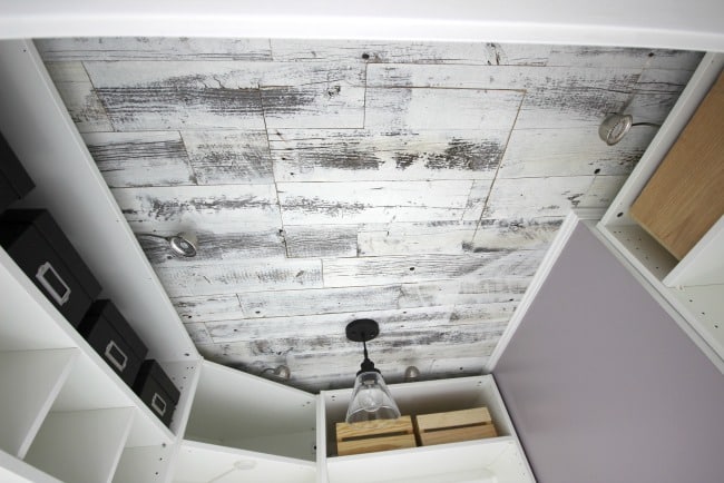 This weathered wood ceiling made an amazing transformation in our closet.
