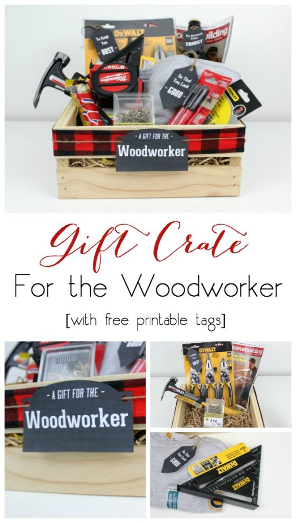 Perfect for the Woodworker or builder! Instead of gift baskets, why not opt for the more manly Gift Crate?! The perfect crate for any guy on your list, plus an amazing list of suggestions!
