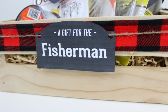 Photo of gift crate with tag that reads "A gift fo the fisherman"