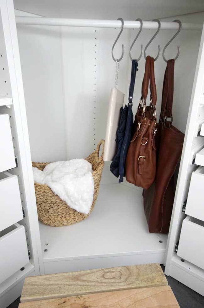 Hooks are a great way to store purses!