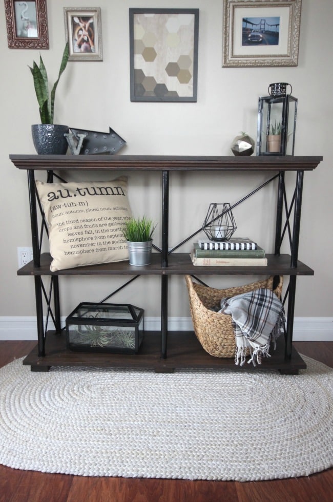 Rustic Industrial Shelf staged with books and other items