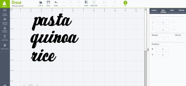 Plan out the text for your cork labels in your cricut design studio