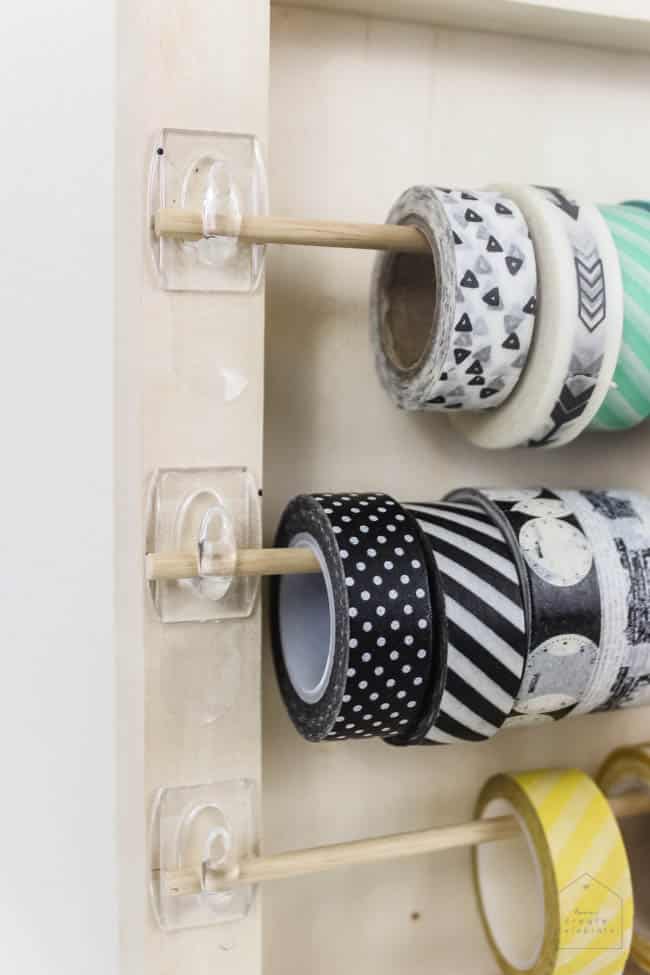 Organize your craft space with this simple DIY that will take you less than 5 minutes! Great for washi tape, ribbon, twine, etc. and PERFECT for any craft space!