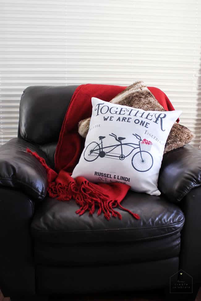 LOVE this pillow with the wedding date on it! Perfect gift idea for a wife or husband, or newly married couple! 
