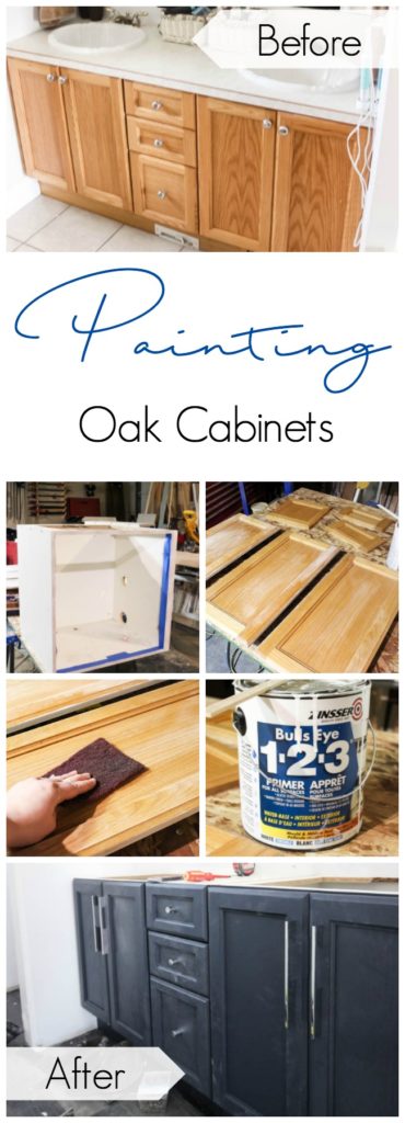 How to Paint Oak Cabinets Transform outdated oak cabinets in just a few simple steps! LOVE the chic modern results and the navy colour!