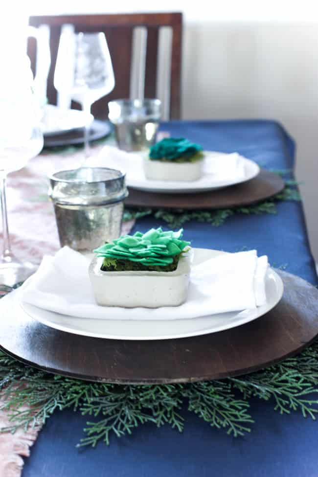 Beautiful earthy blues and greens for a spring or summer tablescape. LOVE the natural tones and textures in this table setting!