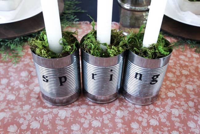 A beautiful, earthy centerpiece for your spring or summer table settings! Love the use of old tin cans! This quick DIY would take less than 10 minutes!