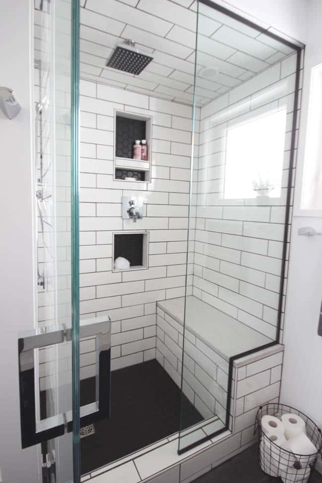 Check out these beautiful glass doors to our tiled shower.