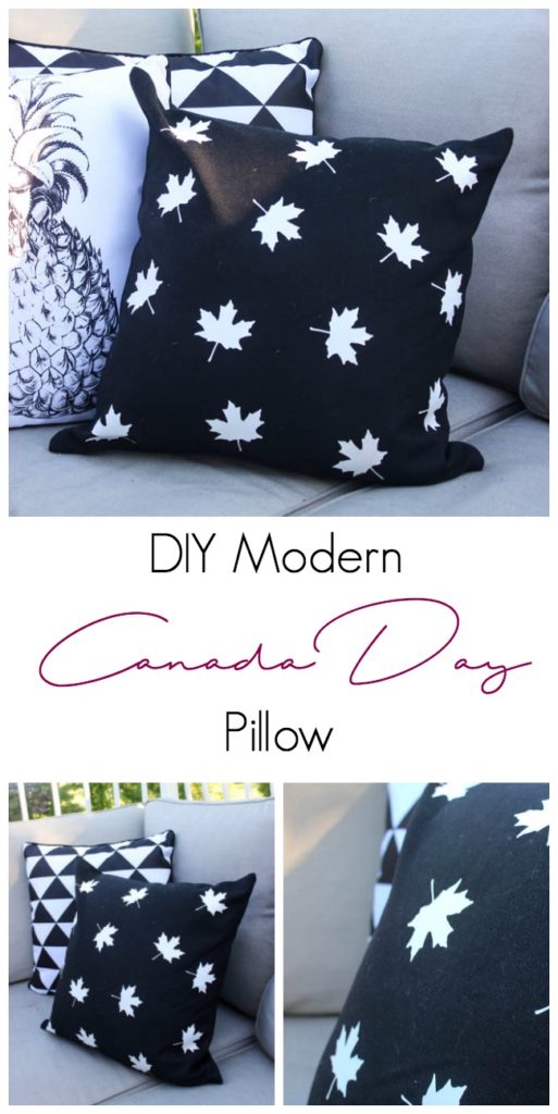 Love this modern take on Canada Day decor! These simple black and white pillows can be made in less than 30 minutes and are perfect for the patio! Perfect quick DIY! 