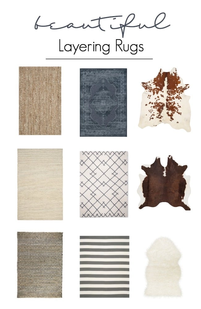 Beautifully layered modern modern rugs for any room in the home! LOVE this beautiful design trend and now you can incorporate it into your home with beautifully layered sisal, jute, cowhide, and modern rugs. Love these rug ideas! 
