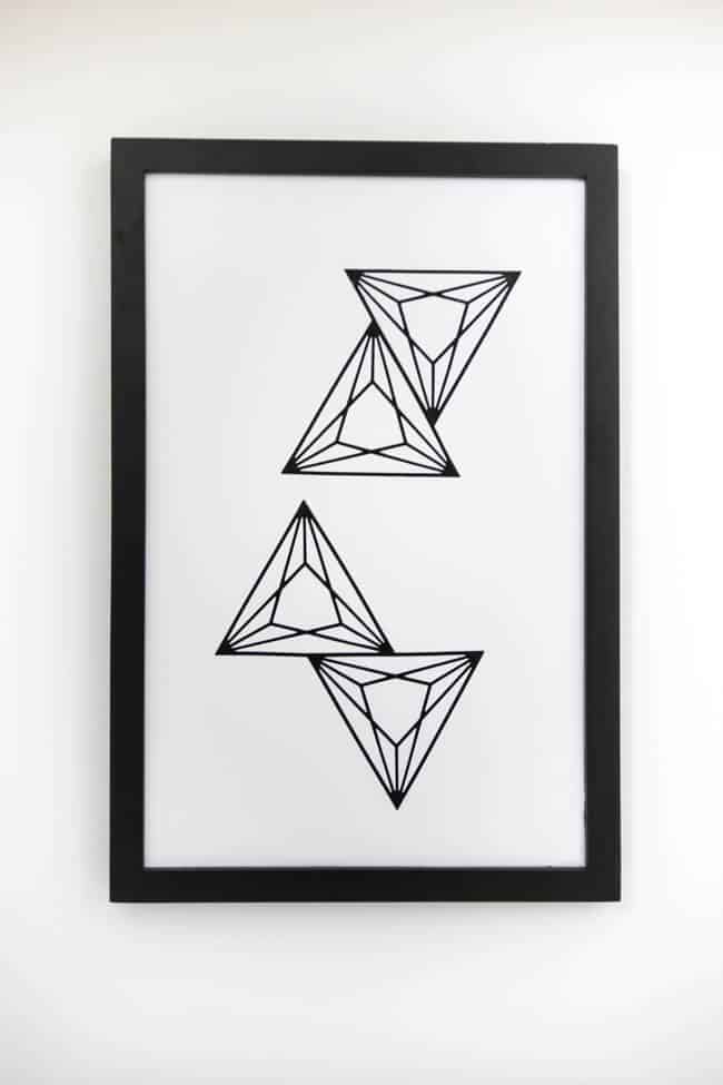 Modern geometric art in just 10 minutes! Love this black and white minimalist, nordic wall decor!