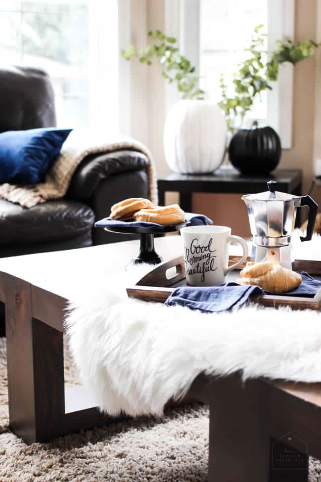 Add an extra touch with a small sheepskin rug on the coffee table
