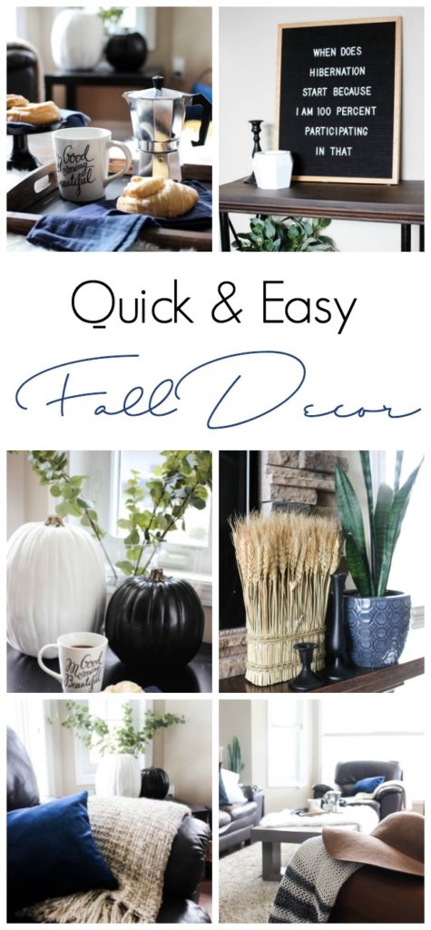 A beautiful fall living room tour! Full of quick and easy decor ideas! Love the brick fireplace and the mix of traditional and non-traditional fall colours in this home tour. 