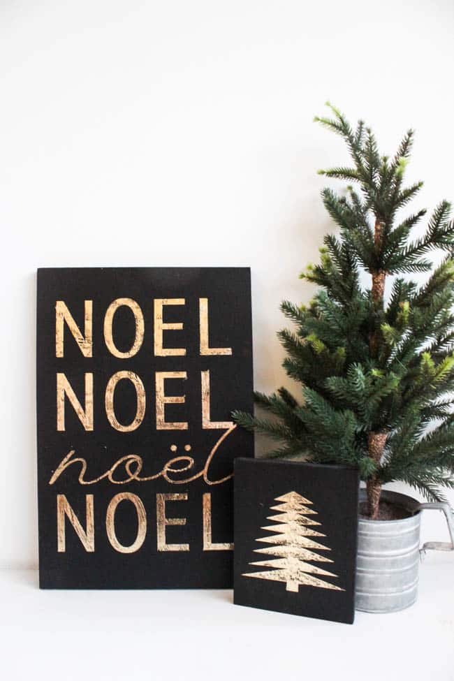 Make beautiful DIY Gold Foil Signs with this easy tutorial! Use the "Noel" Christmas sign, or design your own art with gold foil. A modern DIY for the home this holiday season!