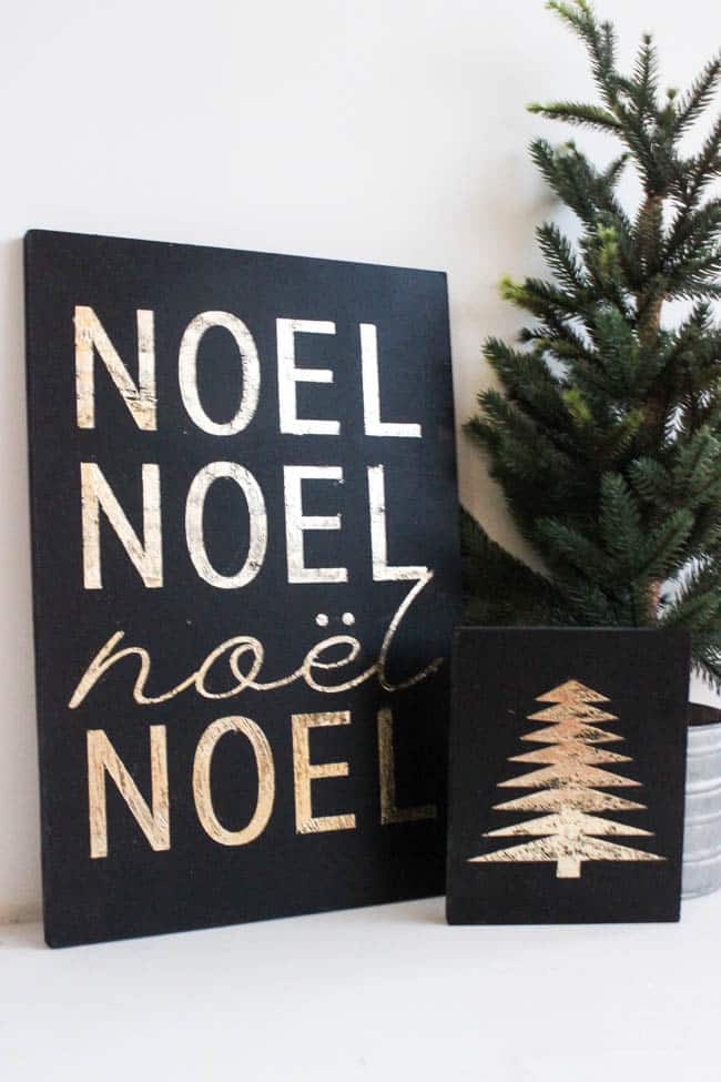 Make beautiful DIY Gold Foil Signs with this easy tutorial! Use the "Noel" Christmas sign, or design your own art with gold foil. A modern DIY for the home this holiday season!