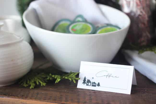 Bowl of coffee pods with a DIY sign in front with coffee written on it.