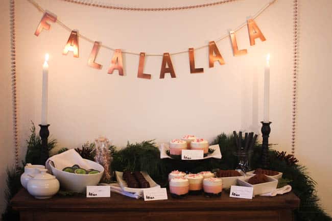 Coffee and dessert bar decorated for the holidays.