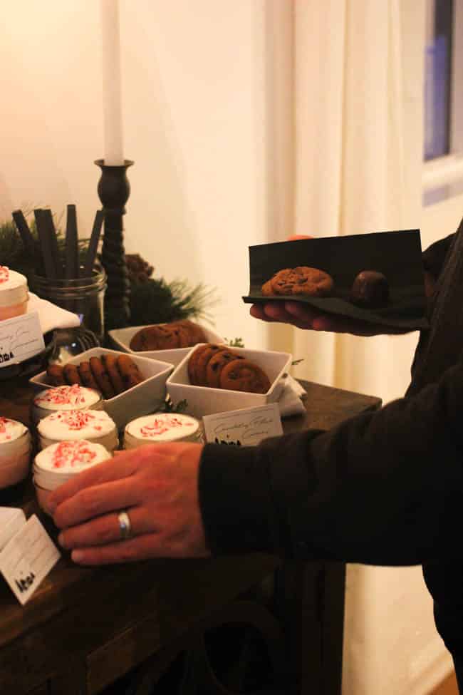 Collecting desserts from the coffee and dessert bar.