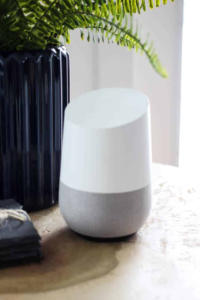 I love how this Google Home device fits in so perfectly with our modern decor