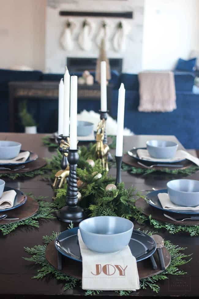 Holiday table setting in the Christmas dining room