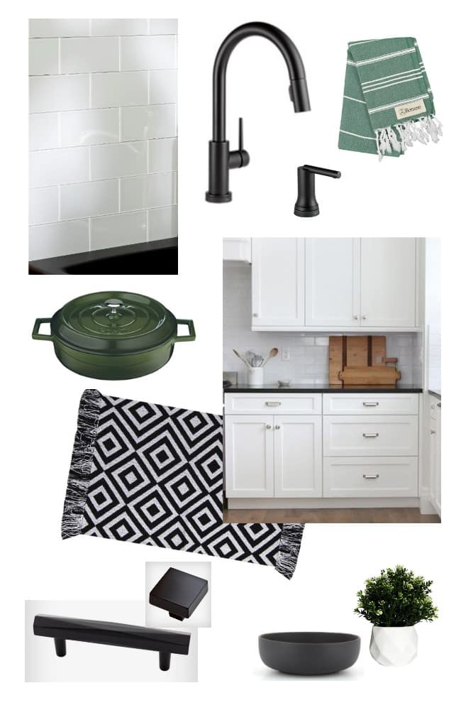Beautiful Kitchen Decor Ideas for this Modern Kitchen Weekend Transformation! The design plans for this white and black kitchen remodel include countertop transformation kit, peel and stick tile, and beautiful new hardware and fixtures.
