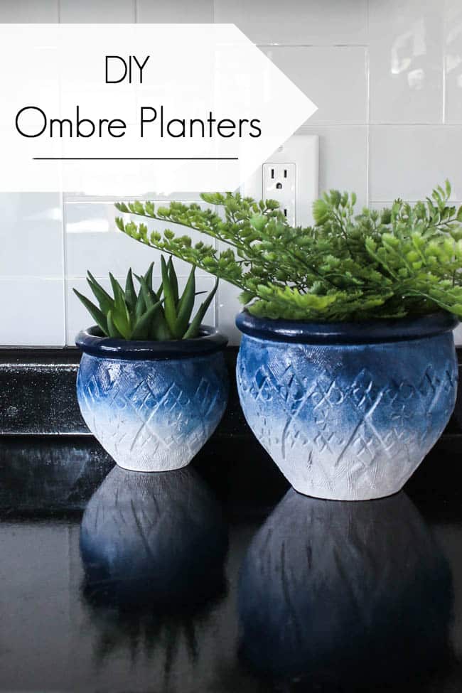 Beautiful DIY Painted Ceramic Pots! Love the ombre effect on these beautiful ceramic planters. This thrift store find was completely transformed with a bit of spray paint!
