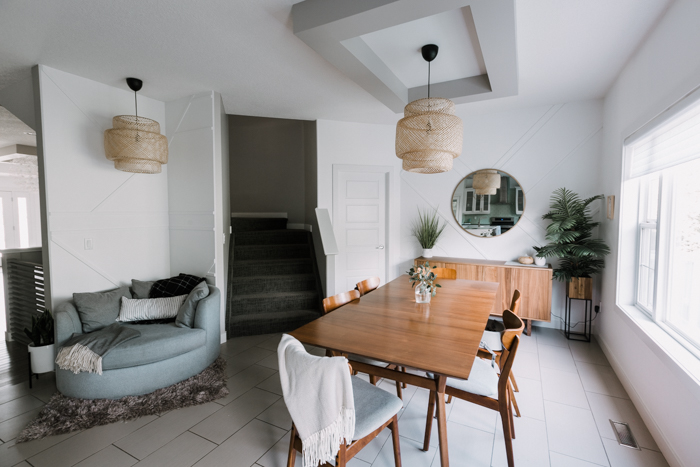 Gorgeous dining room and reading nook wood accent walls