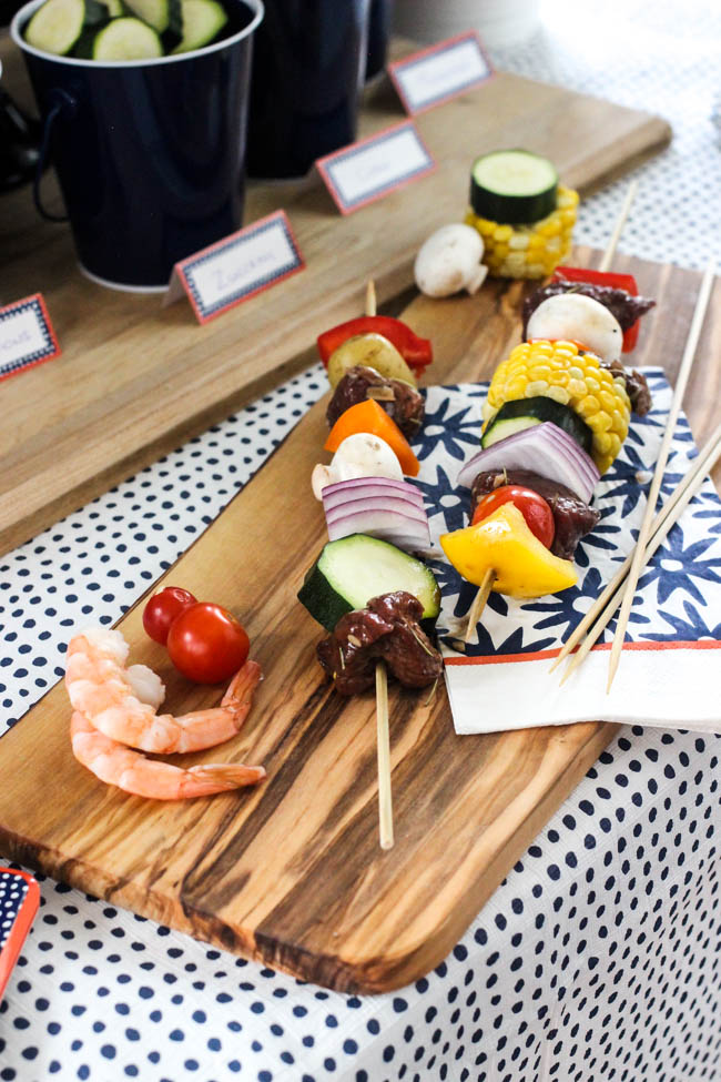 DIY Shish Kabob Bar! What an amazing idea for entertaining friends and family! Set-up your kabob bar by the BBQ and let everyone enjoy their own delicious shish kabobs.