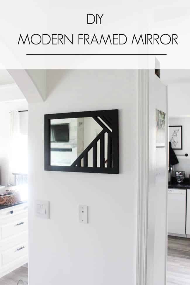 Beautiful DIY Mirror! Make your own modern mirror with this simple tutorial and a Ryobi pin nailer :) Love the geometric design! The perfect wooden mirror frame for any wall!