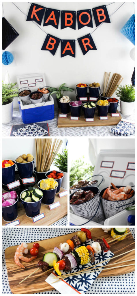 DIY Shish Kabob Bar! What an amazing idea for entertaining friends and family! Set-up your kabob bar by the BBQ and let everyone enjoy their own delicious shish kabobs.