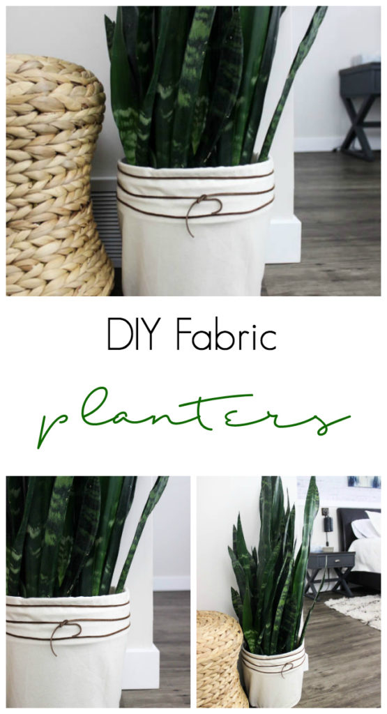 LOVE this budget-friendly planter! Make your own DIY canvas planter with an old bucket and some fabric. A beautiful modern DIY idea!