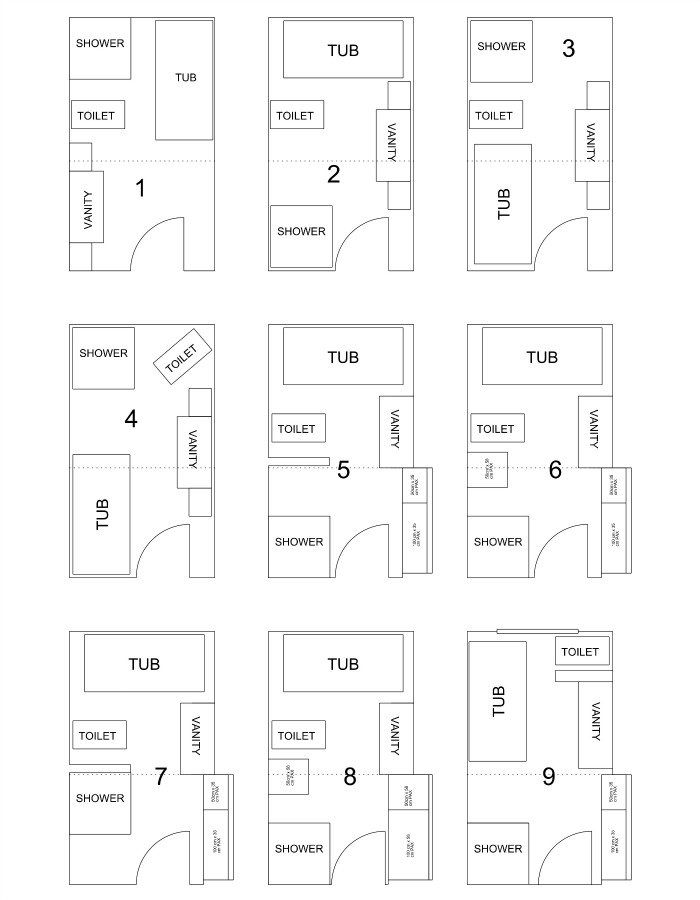 Exploring new bathroom layout options for a rectangular outdated bathroom. Things to consider before starting a bathroom remodel!