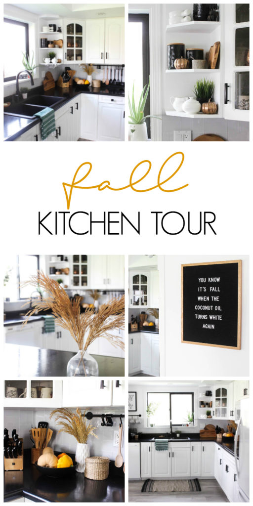 Modern Fall Home Tour! Beautiful natural ways to add fall decor into your kitchen and dining rooms! Pops of yellow and orange really make this home feel cozy for autumn!