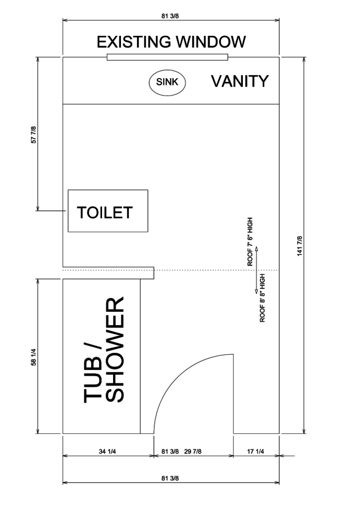 Exploring new bathroom layout options for a rectangular outdated bathroom. Things to consider before starting a bathroom remodel!