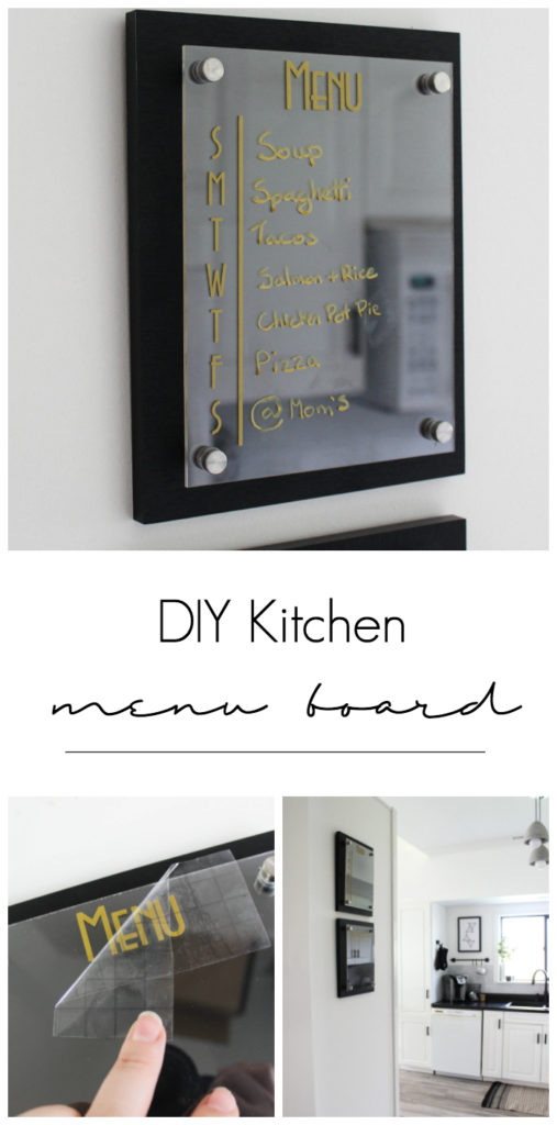 A simple, modern kitchen menu board. Love this meal planning idea! A simple way to create a weekly meal plan and grocery list. An easy vinyl project for Cricut beginners! #cricut #organization #mealplanning #kitchenorganization