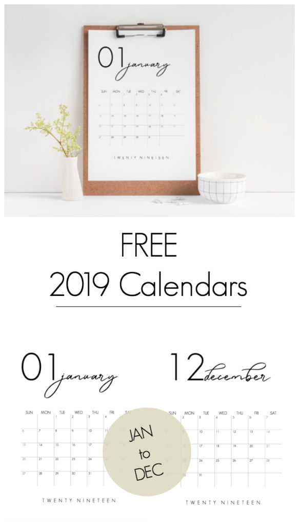 Grab your FREE 2019 Calendar Printable. LOVE the design of these beautiful, modern calendars! Grab yours and stay organized this year! #calendar #organization #2019 #monthlycalendar #free #freeprintable