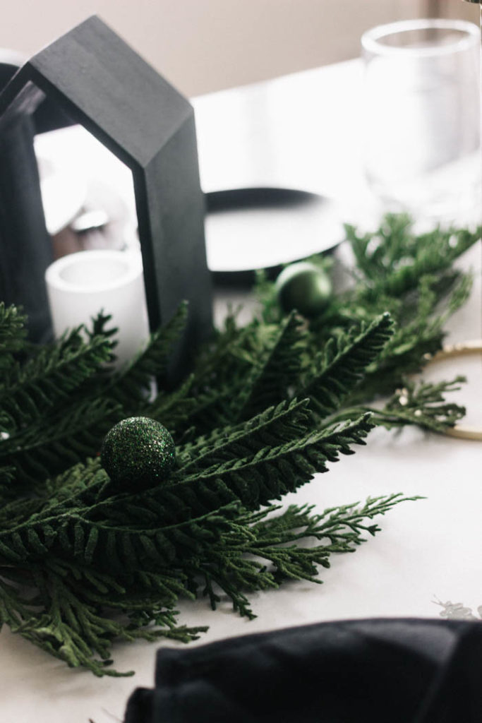 Closeup of Christmas table centrepiece